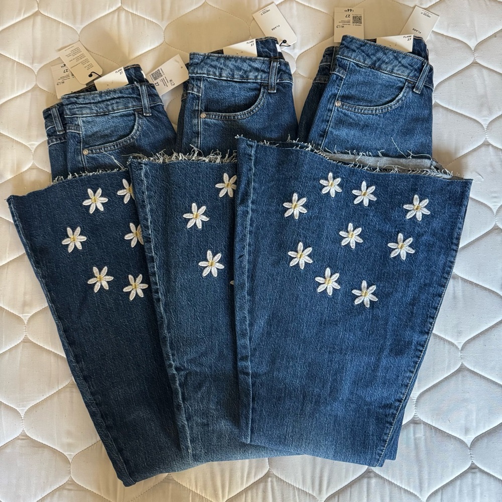 Flare pants embroidered floral pattern bundle